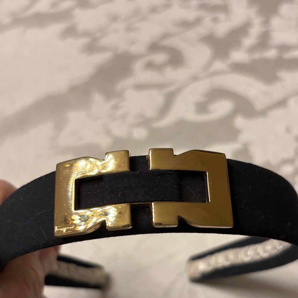 Ferragamo Black Headband with Gold Interlocking Accent